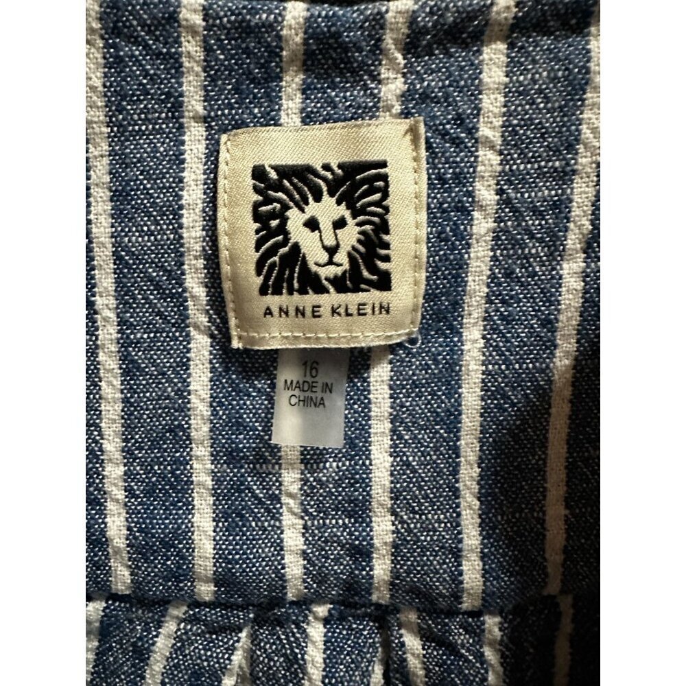 Anne Klein Womens Size 16 Nautical Blue White Stripe Shift Dress Zip Front - Picture 3 of 9